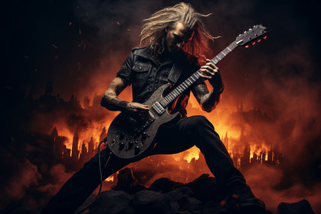 Heavy metal guitarist night. Cool air. Generate Aiの素材