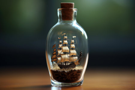 Miniature Miniature ship bottle. Travel holiday. Generate Aiの素材