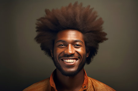 Charismatic man afro smiling. Male portrait on color background. Generate Aiの素材