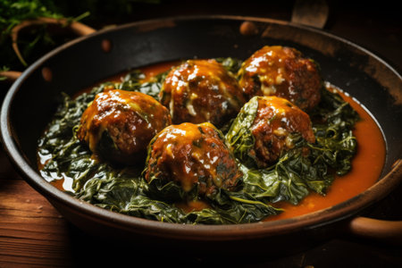 Rugged Mountains spinach meatballs. Delicious healthy natural gourmet dish. Generate aiの素材