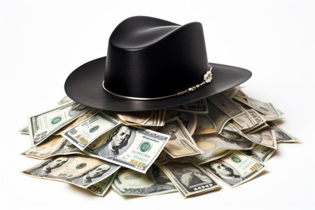 Musician hat with money isolated on white background. Need poverty loan note. Generate Aiの素材