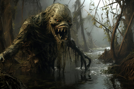 Horrifying Nightmare creature swamp. Evil dead. Generate Aiの素材