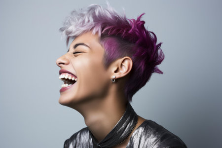 Radiant Non binary model laughing happy person. Generate aiの素材