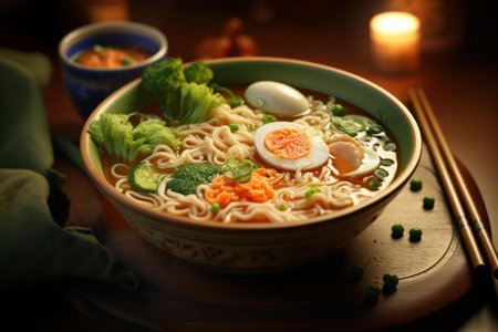 Hearty Noodle soup. Homemade food bowl. Generate Aiの素材