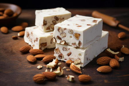 Nutty nougat. Sugar dessert calories. Generate Aiの素材