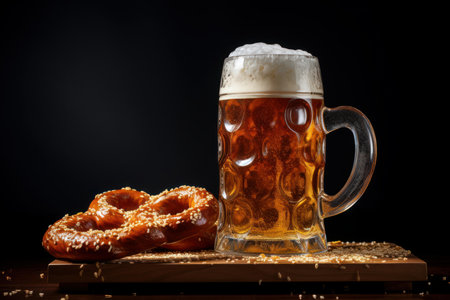 Crunchy Octoberfest beer pretzel. Party space. Generate Aiの素材
