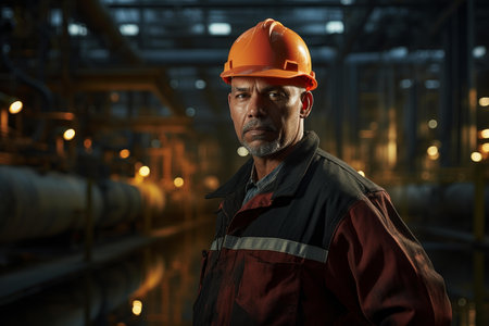 Industrious Oil refinery worker. Industry pipe. Generate Aiの素材