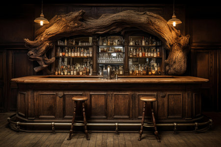 Old wood bar. Wooden counter. Generate Aiの素材