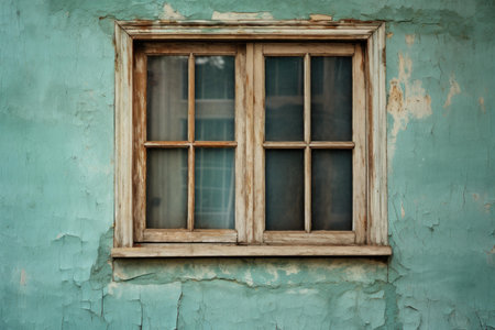 Dilapidated Old window frame. Wooden rustic. Generate Aiの素材