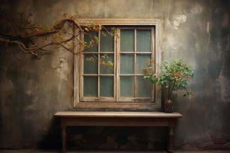 Peeling Old window frame. Wooden rustic. Generate Aiの素材