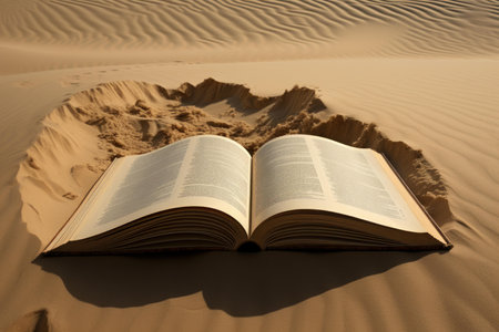 Scattered Open book sand. Sea vacation. Generate Aiの素材