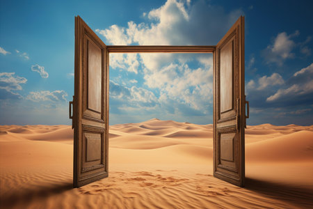 Barren Open door desert. Surreal future. Generate Aiの素材