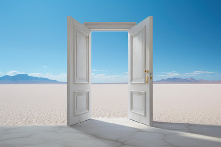 Scorching Open door desert. Surreal future. Generate Aiの素材