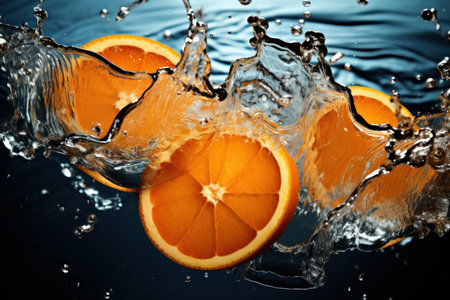 Tangy Orange slices water. Circle health. Generate aiの素材