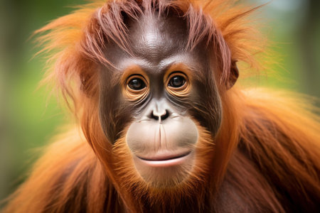 Vibrant Orangutan portrait. Mammal wildlife park. Generate Aiの素材