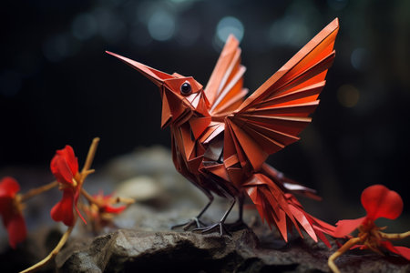 Intricate Origami colorful bird. Texture color. Generate Aiの素材