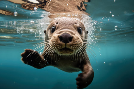 Nimble Otter underwater. Nature animal wildlife. Generate Aiの素材