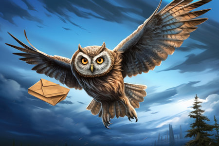 Agile Owl fly envelope. Postmark bird. Generate Aiの素材