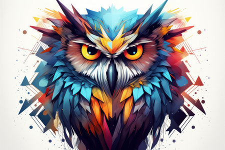 Bright Colorful owl geometric. Wildlife animal. Generate Aiの素材