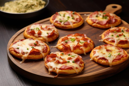 Flavorful Pan mini pizzas. Italian fresh baked cheese dinner meal. Generate Aiの素材