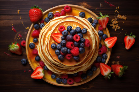 Scrumptious Pancakes with top berry. Fresh cake. Generate Aiの素材