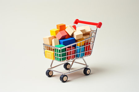 Compact Paper boxes shopping cart. Store trade. Generate Aiの素材