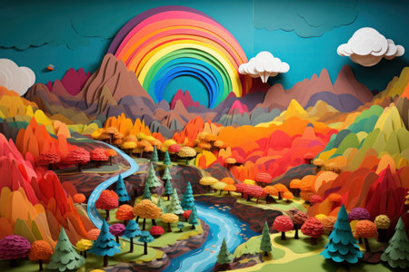 Vivid Paper landscape colorful. Empty paper craft. Generate Aiの素材