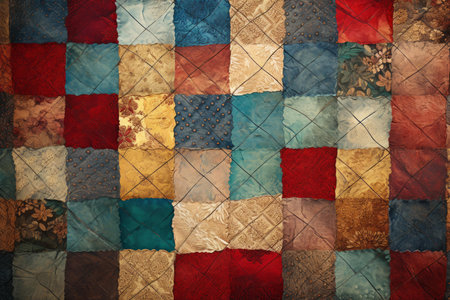 Colorful Patchwork blanket background. Summer ornament pattern fabric style. Generate Aiの素材