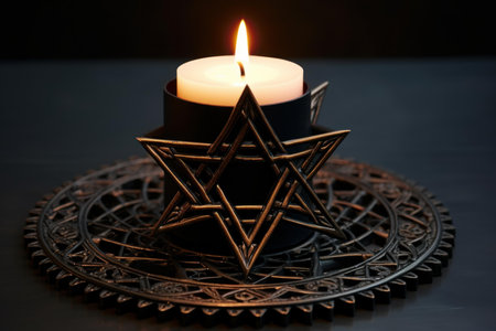 Ornate Pentagram candle holder. Dark magic esoteric fantasy gothic. Generate Aiの素材