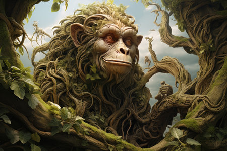 Untouched Monkey tree forest nature. Small tail. Generate Aiの素材
