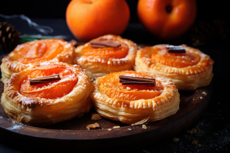Sweet Persimmon pastry pies. Delicious puff homemade dessert confectionary. Generate aiの素材