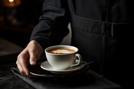Person serving coffee cup. Service mug. Generate Aiの素材