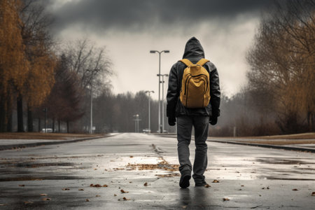 Person walking park. Mature road. Generate Aiの素材