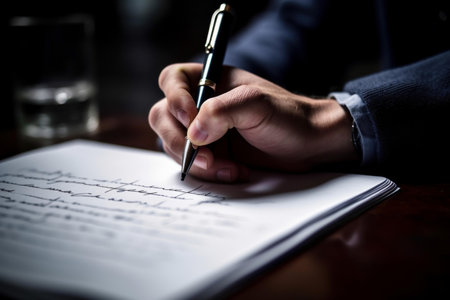 Focused Person writing. Job document note. Generate Aiの素材