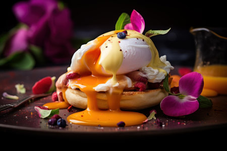 Savory Photo eggs benedict. Egg meal cuisine. Generate AIの素材
