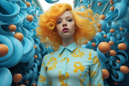 Edgy Female model photography in neon pop style. Stylish modern woman. Generate aiの素材