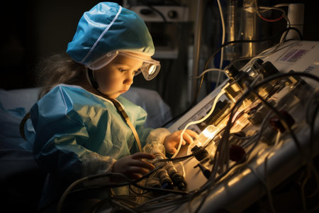 Caring Nurse pediatric clinic photo shot. Patient smile kid care. Generate Aiの素材