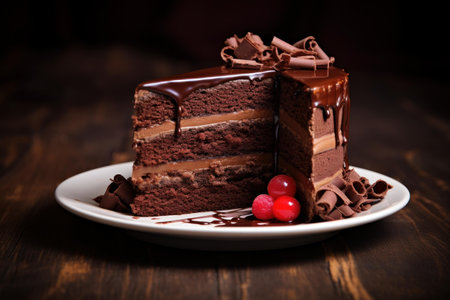 Decadent Piece chocolate cake. Brown piece pie. Generate Aiの素材