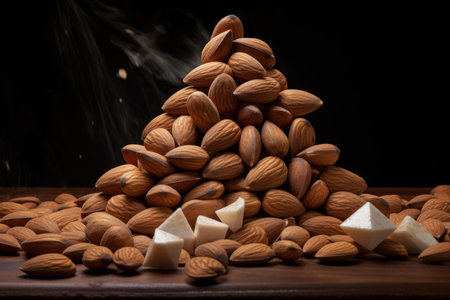 Pieces almonds. Healthy nut piece. Generate Aiの素材