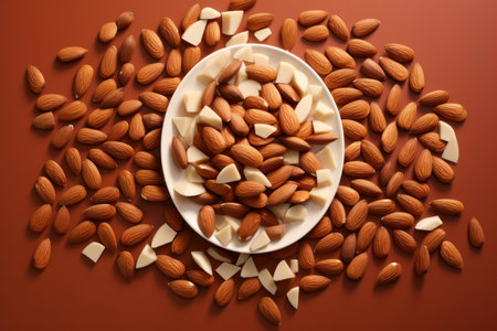 Nutritious Pieces almonds. Healthy nut piece. Generate Aiの素材