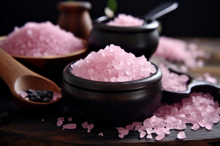 Colorful Pink black salt on background. Kitchen cooking natural spice cuisine. Generate Aiの素材