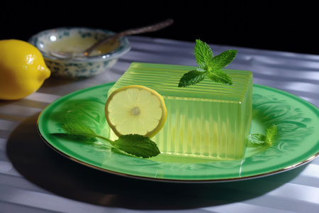 Vibrant Plate of lemon jelly mint. Food fruit dessert fresh diet. Generate Aiの素材