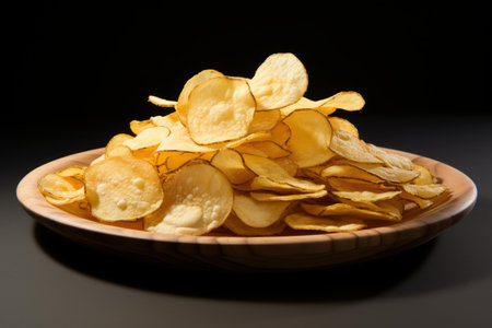 Indulgent Plates potato chips snack. Diet top view. Generate Aiの素材