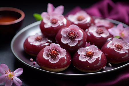 Sweet Plum dumplings with poppy seeds. Delicious pastry dessert with fruit filling. Generate aiの素材