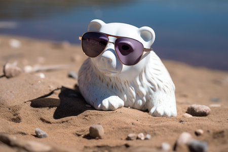 Chilled Polar bear lounger with sunglasses closeup. Tropical pole friend tourism relax. Generate Aiの素材