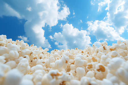 Crunchy Popcorn snack sky. Paper sky corn. Generate Aiの素材