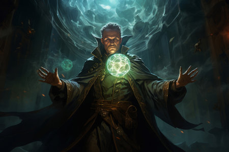 Cloaked Mage adult man fantasy dungeon. Wizard power. Generate Aiの素材