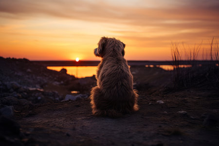Masculine Man dog sunset active. Pet animal. Generate Aiの素材