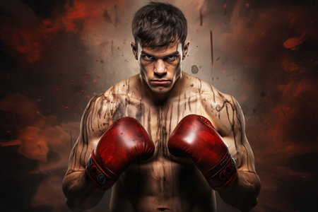 Focused Sport boxer man alone in locker room. Box athlete mental prep for competition fight. Generate aiの素材