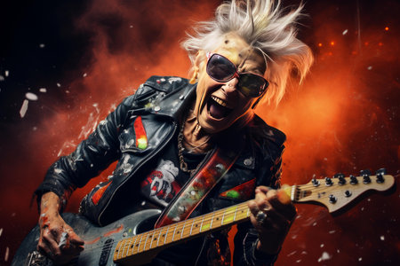 Punk old woman person rock concert. Show star. Generate Aiの素材